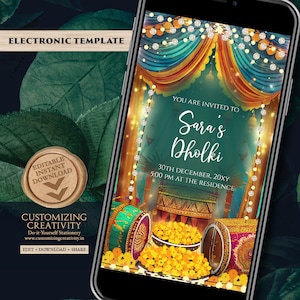Muslimische Dholki Einladungen & Mehndi lädt ein, digitale Dholki lädt Mehndi Einladung ein, Mehendi laden als digitale pakistanische Hochzeitseinladung ein