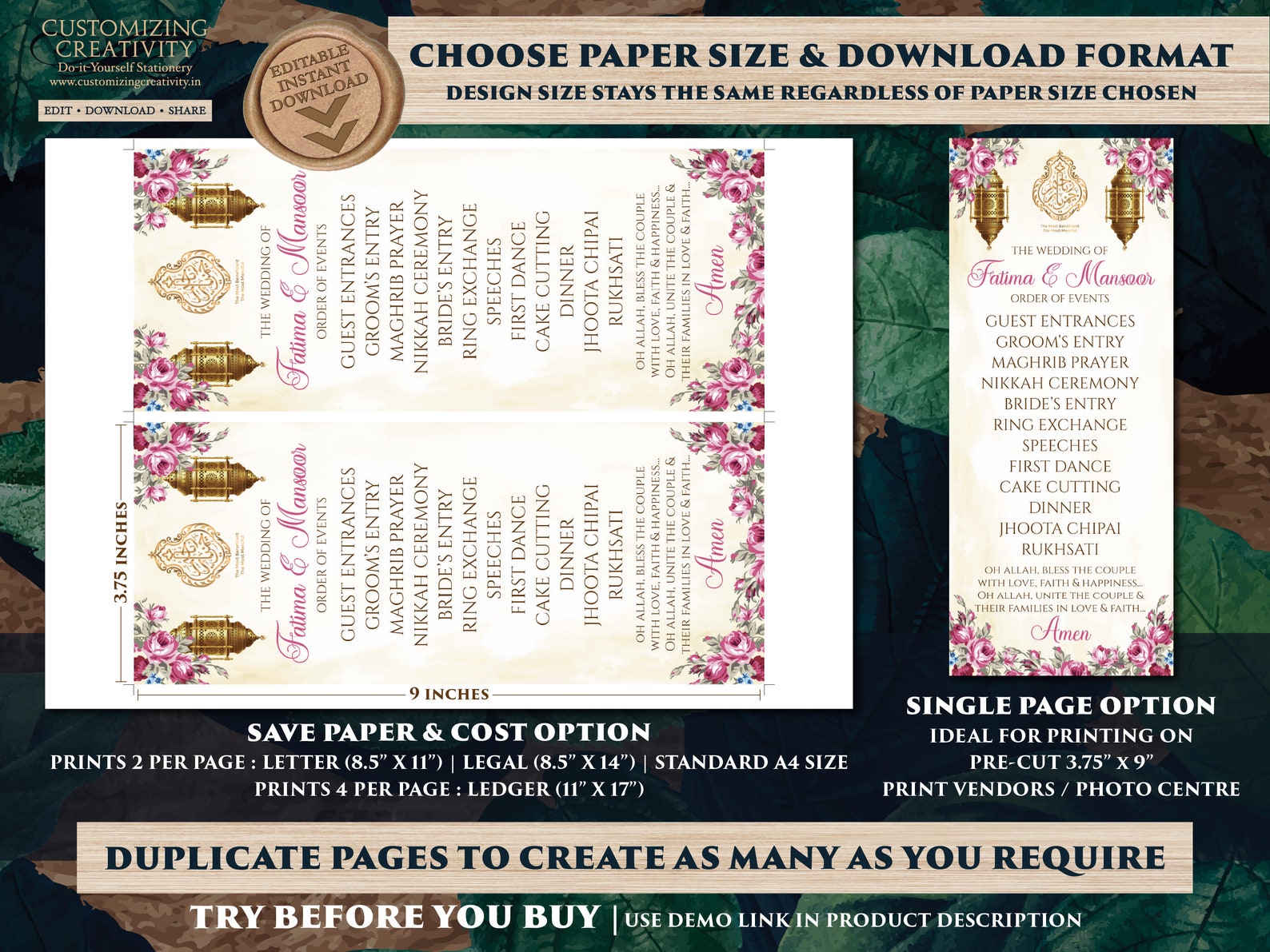 Nikkah Order of Events & Nikkah Timeline Muslim Programs as - Etsy