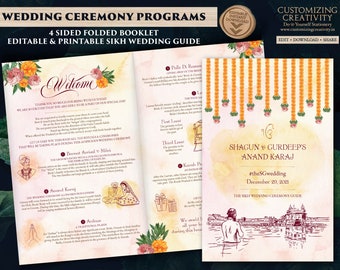 Sikh Ceremony guides, Punjabi Wedding program as Anand Karaj guides as Sikh Wedding Program printable, Indian Wedding Ceremony programs Sikh