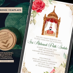 Akhand Path Invitation: Sikh Digital Card (Electronic Template)