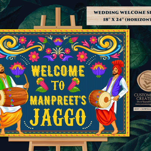 Jaggo Welcome Signs as Punjabi Wedding Decor signage, Jaggo signs Bhangra as Sikh Wedding Decor sign, Jago sign Welcome as Jago Welcome sign