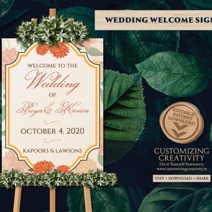 Marigold Wedding Welcome Sign: Indian Decor (Digital Download)
