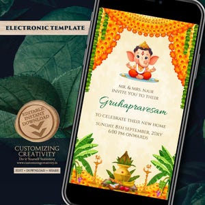 Digital Gruhapravesham Invitation: Indian Housewarming Invite (Digital Download)