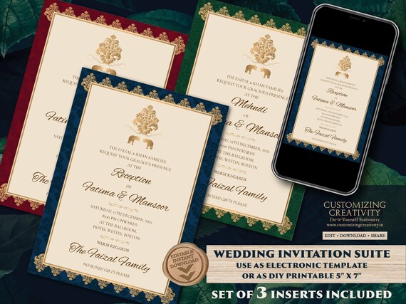 RSVP /& Thank You Cards Customizable Printable Digital Download Set of Nikah Wedding Invitation