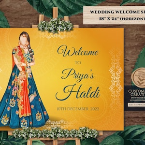 Haldi-welkomstbord: decoratie Indiase huwelijksceremonie (digitale download)