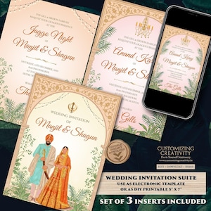 Sikh wedding card Punjabi wedding invitation, Punjabi Wedding card & Sikh Wedding invitation, Indian wedding cards as Anand Karaj invitation