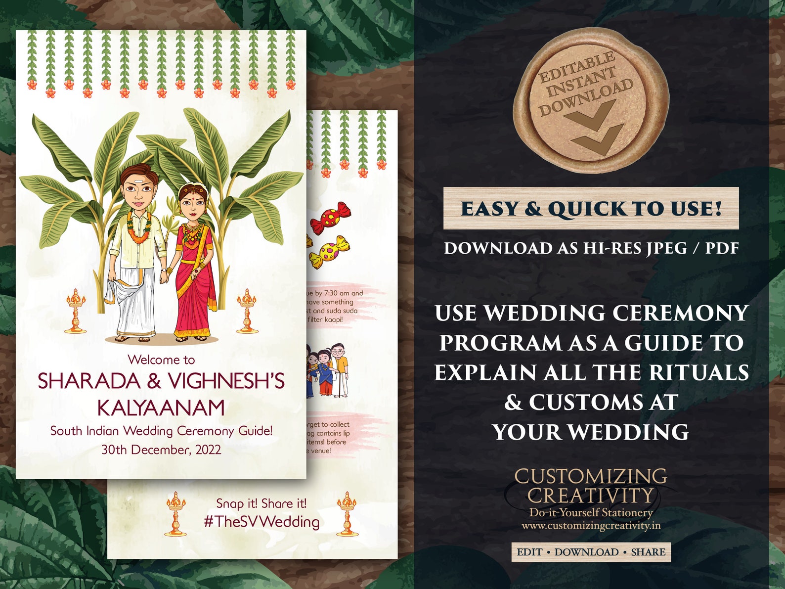 South Indian Wedding Program Guides as Tamil Ceremony Program Etsy