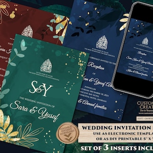 Digital Nikkah Invitation: Pakistani Muslim Wedding Cards (3 Inserts)