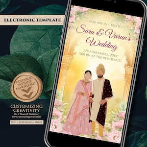 Digital Hindu Wedding Invitation: Floral Indian Invite (Digital Download)
