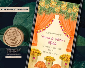 Electronic Haldi invites & Haldi invitations, Holud invitations as Digital Haldi card, Digital Pithi invites as Mayoun invites, Holud invite