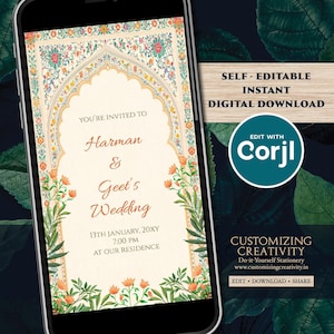 Digital Hindu Wedding Invitation: Floral Indian Wedding Card (Downloadable JPEG Template 1080x1920px)
