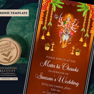 Mata ki Chowki invitation Mata Rani invites, Mata ka Jagrata invite & Chowki puja invitations, Maa Sherawali invites as Indian pooja invites