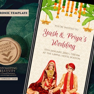 Faire-part de mariage indien Carte numérique de mariage indien, faire-part de mariage indien et carte de mariage hindou, faire-part hindou comme faire-part de mariage hindou