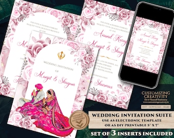 Anand Karaj invites & Sikh Wedding Invite, Punjabi Wedding invite as Sikh invitations, Punjabi wedding card as Sikh wedding card Indian