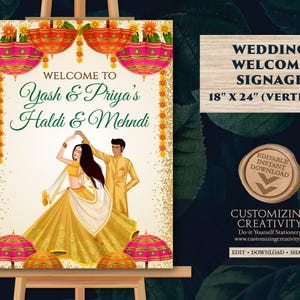 Letrero de bienvenida Haldi: Decoración para bodas indias (Plantilla digital)