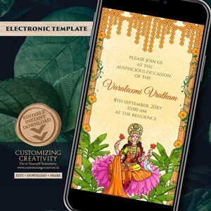 Digital Varalaxmi Pooja Invite Laxmi Puja Invitation, Varamahalakshmi Vratham Invitation as Laxmi Puja invite, Digital & Lakshmi Puja Invite