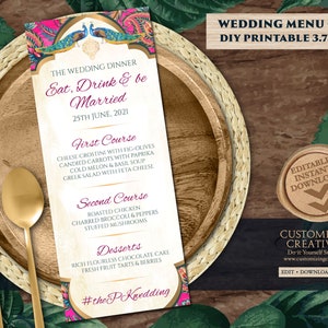 Paisley Menu Cards Indian as Dinner Menu cards Peacock, Peacock Menus Indian Dinner & Mehndi Menu cards Moroccan Wedding Dinner Indian Menus