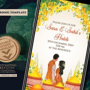 Couple Haldi ceremony invites Digital Pithi invites, Digital Haldi invitations & Holud invitations as Digital Haldi invites as Holud invites