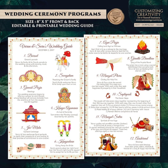 Hindu Wedding Ceremony Program: Gujarati Wedding Guide (Digital Download)