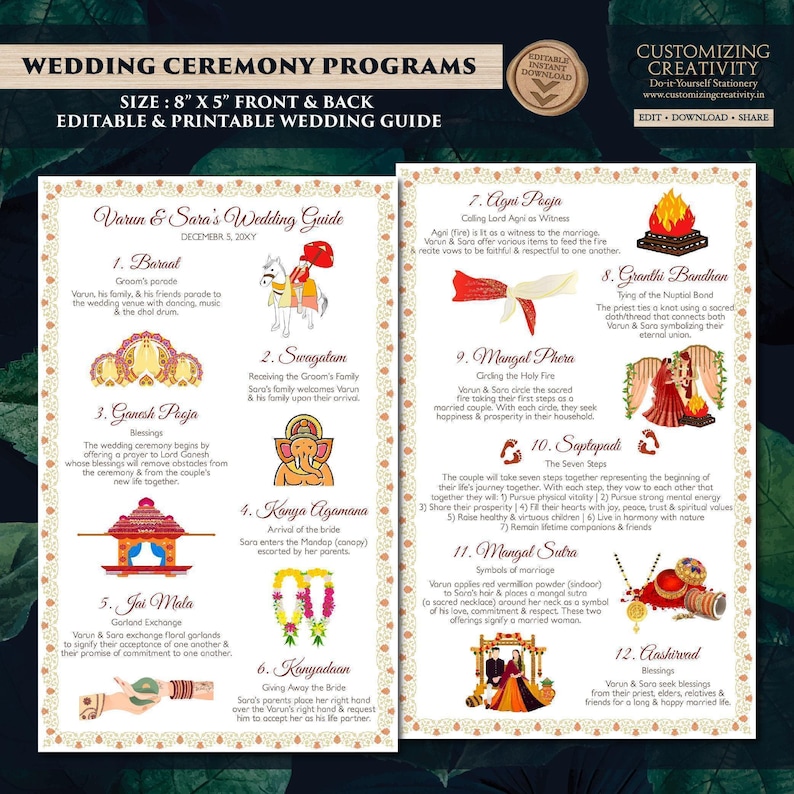 Programa de ceremonia de boda hindú: Guía de bodas gujarati (Descarga digital) imagen 1