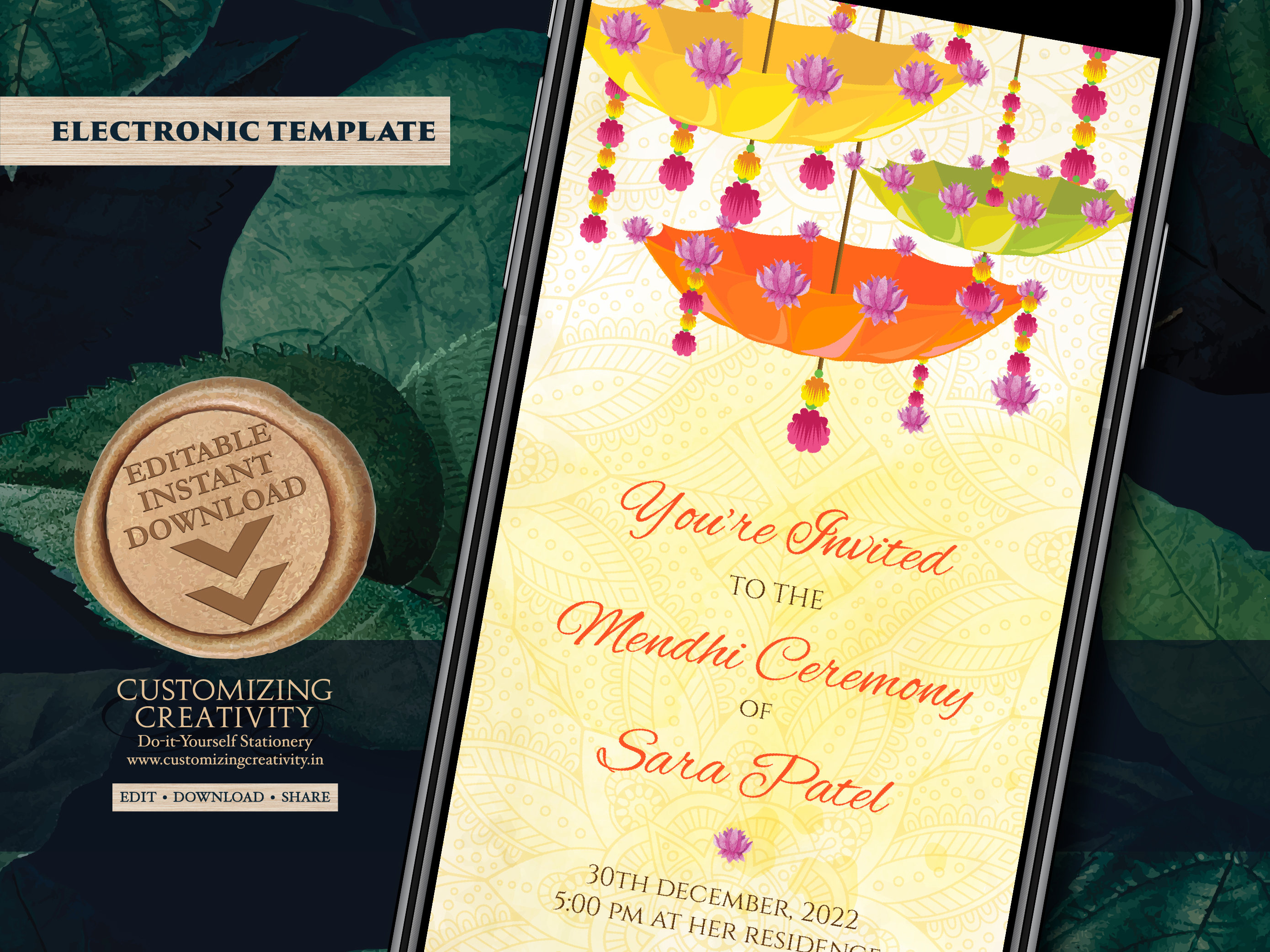 Henna Night Invitations Electronic DIY & Digital Mehndi - Etsy UK