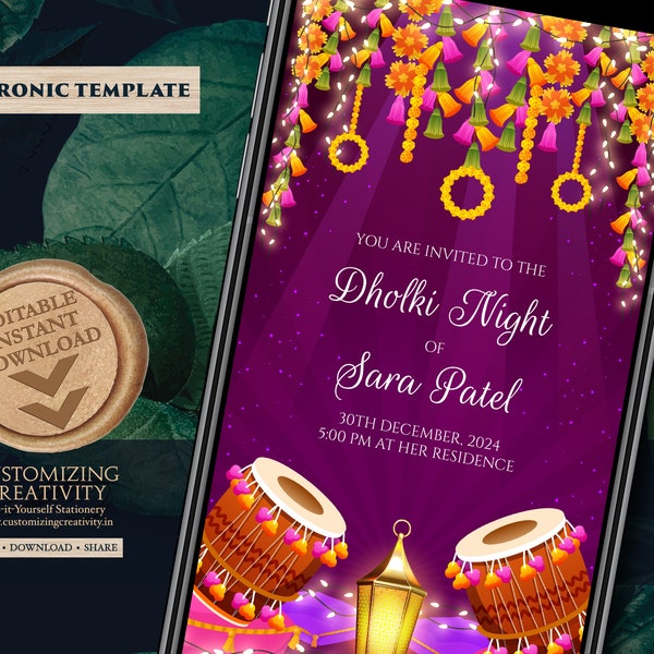 Muslim Dholki cards & Digital Dholki invites, Pakistani wedding invites as Muslim wedding invites, Mehndi invitations as Dholki decorations