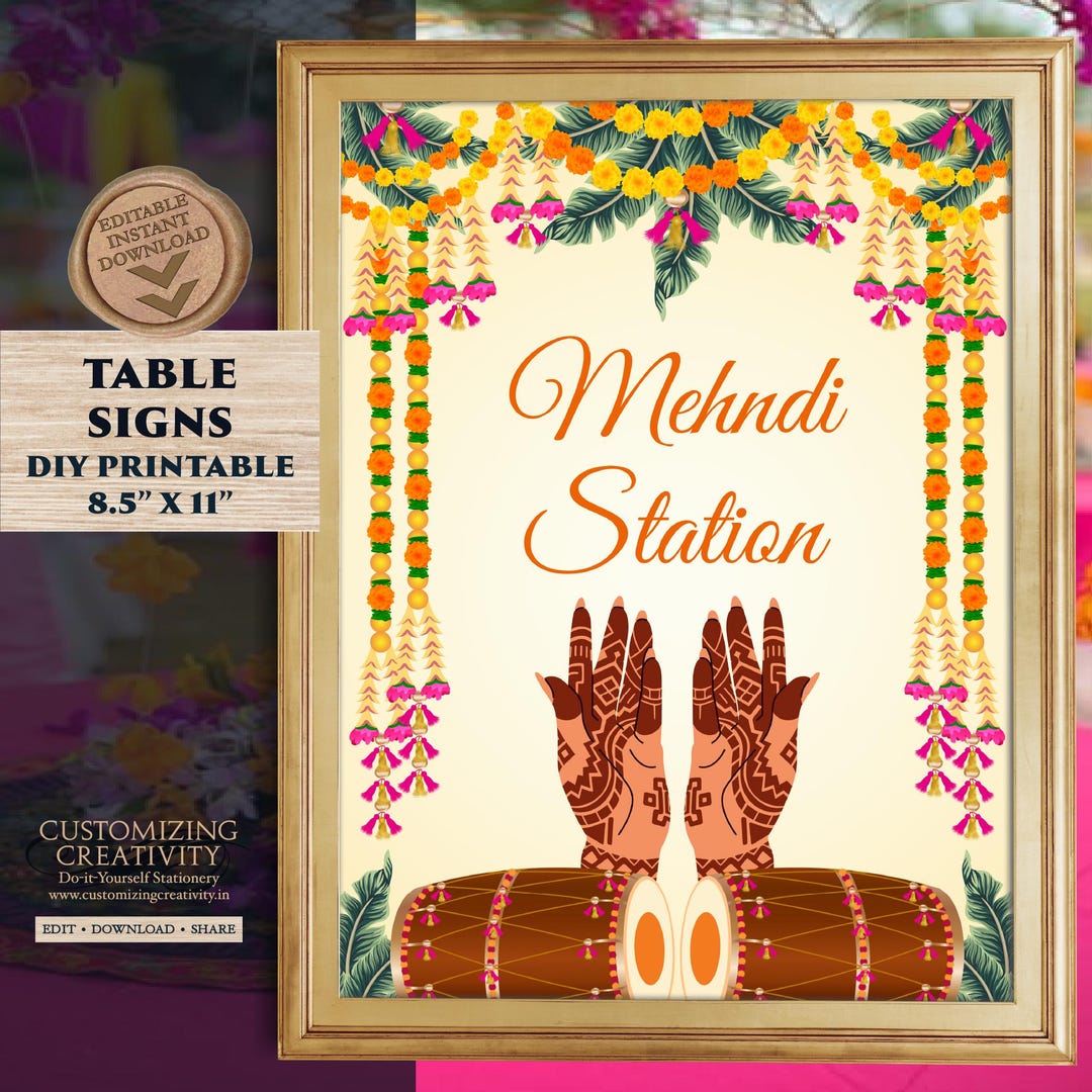 Mehandi Station Customizable Mehndi Station Sign: Indian Wedding Decor (digital ...