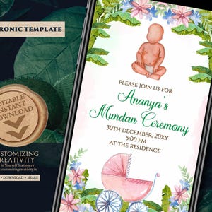 Mundan invitation Indian Baby Naming Ceremony invites, Annaprashan invites & Cradle Ceremony invite, Namkaran sanskar invite Annaprasan card