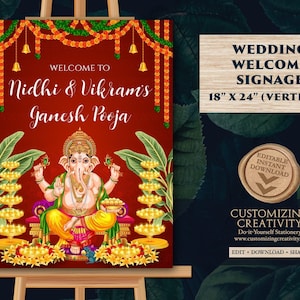 Ganesh Puja Welcome Sign: Indian Housewarming Decor (Digital Download)