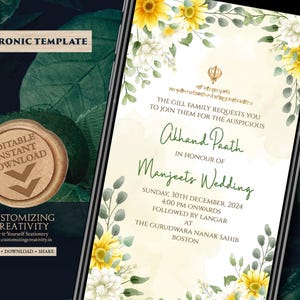 Floral Akhand Path Invitation: Elegant Sukhmani Sahib Invite (Digital)