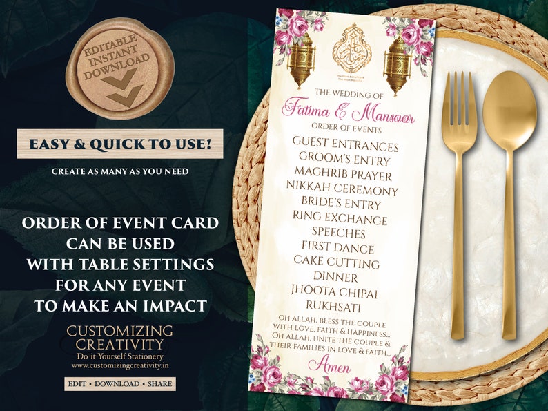 Nikkah Order of Events & Nikkah Timeline Muslim Programs as - Etsy