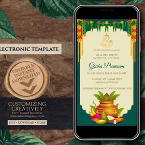 Indian Housewarming Invitation: Gruha Pravesh Pooja (Digital Template) image 2