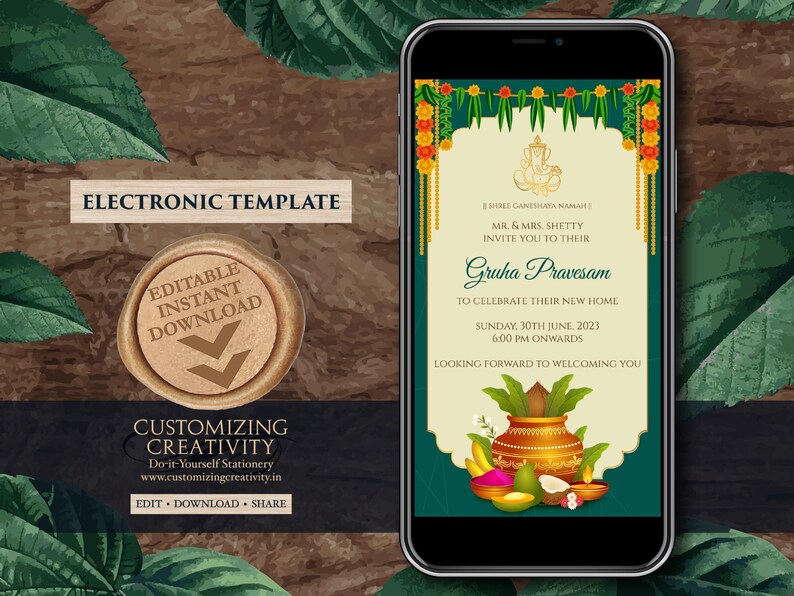 Indian Housewarming Invitation: Gruha Pravesh Pooja (Digital Template) image 2