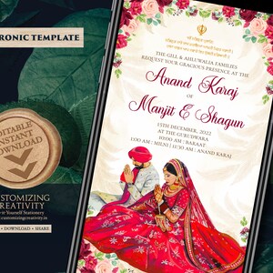 Convites digitais Anand Karaj e convites Sikh, cartões Anand Karaj como cartões de casamento Sikh Punjabi, convites de casamento Sikh como convites Punjabi