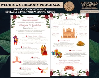 Sikh Wedding guide templates, Sikh ceremony infographics & Sikh ceremony program guide, Punjabi Wedding guide Indian as Anand Karaj programs