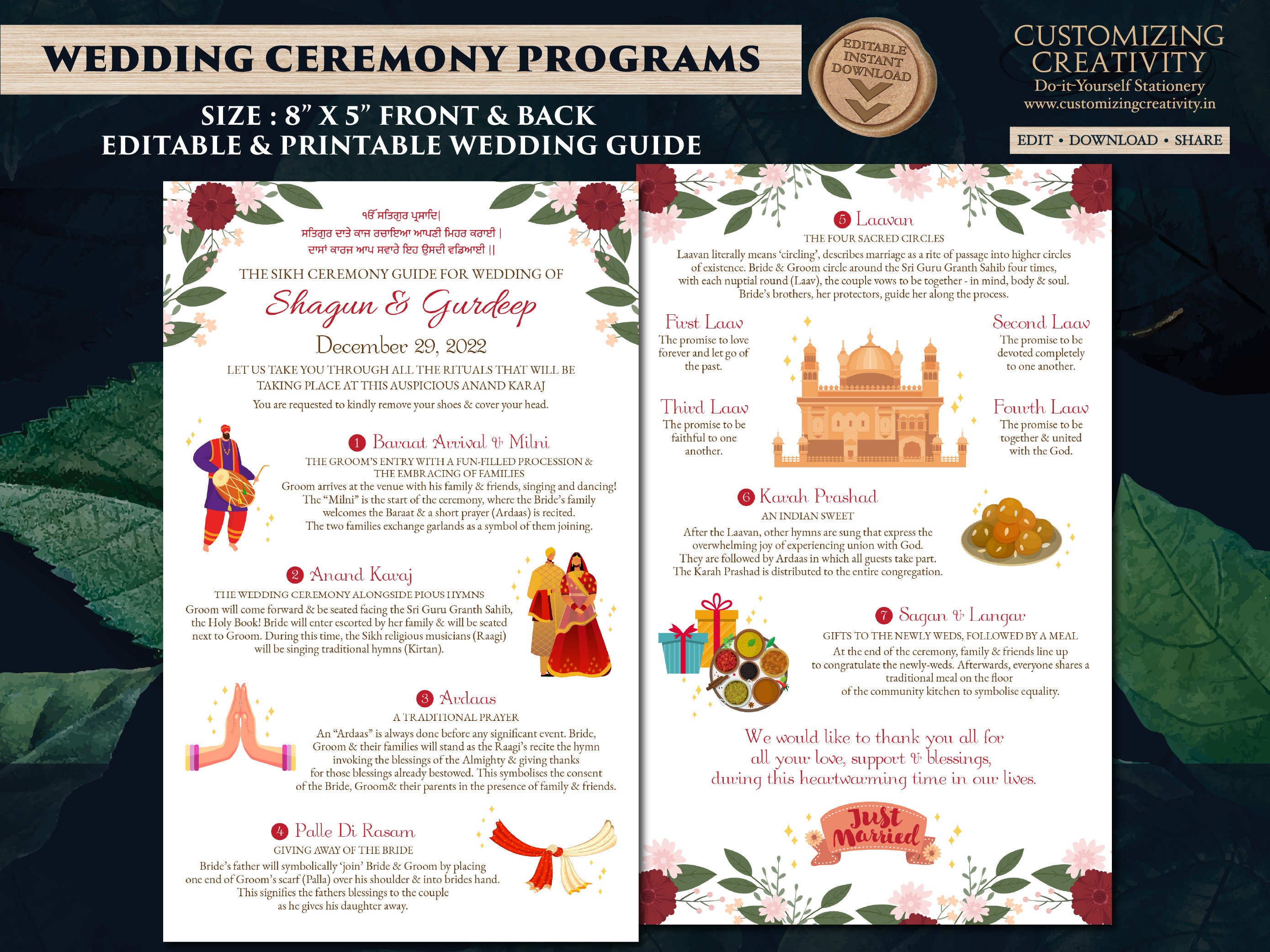 Sikh Wedding Guide Templates Sikh Ceremony Infographics & Etsy Singapore