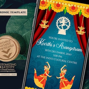 Bharatnatyam Arangetram Invitation: South Indian Dance Recital (Digital Template)