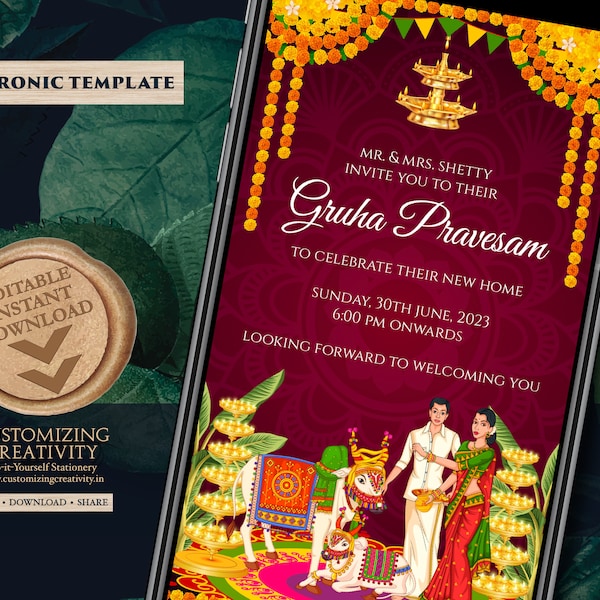 Gruha pravesh invite & Griha pravesh invite, Housewarming invite as Gruhapravesam invitation, Indian Housewarming invitation as Pooja invite