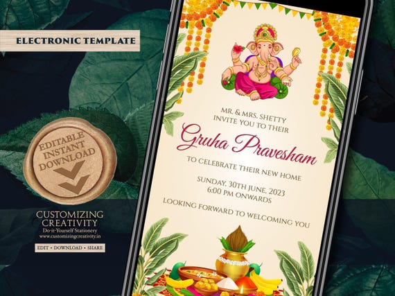 Indian Housewarming Invitation: Gruhapravesham Pooja Invite (Digital)