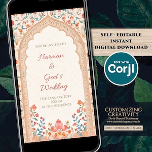 Digital Hindu Wedding Invitation: Floral Indian Invite (1080x1920 px JPEG)