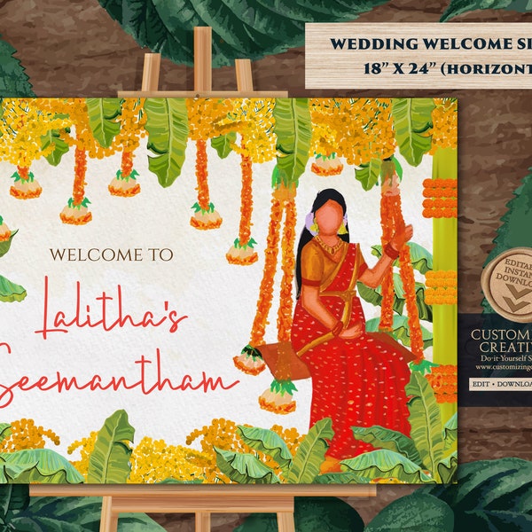 Seemantham welcome sign Sreemantham welcome sign, Indian Baby shower welcome sign as Seemantham Welcome Board, Godh bharai sign Baby Shower