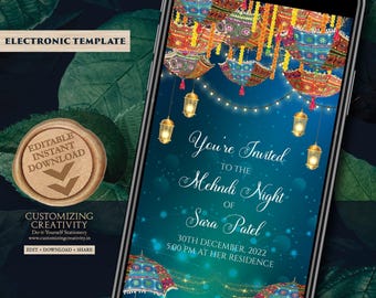 Digital Mehndi Invitation: Henna Party Dholki Invites (Digital Download)