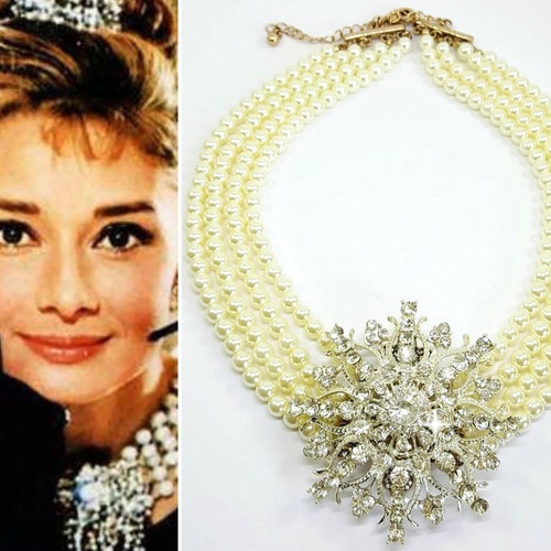 AUDREY HEPBURN Chunky Pearl Choker 4 Row Pearls Necklace & - Etsy