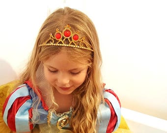 Snow White Tiara, Snow White Crown ,Princess Snow White Gold & Red Tiara, Snow White Rhinestone Tiara