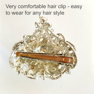 Pu&ograve; includere: Un fermaglio per capelli in argento con un design decorativo e ornato. Il fermaglio &egrave; aperto e pronto per essere utilizzato.