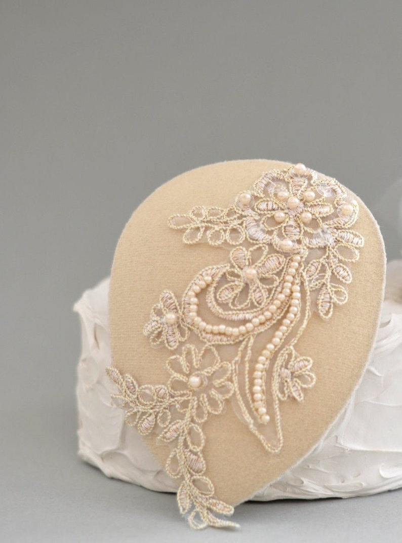 Teardrop Ivory Wedding Hat Cocktail Hat Pearl beaded lace Embellishment Bridal Hair accessories,Wedding bridal Fascinator,wedding headpiece