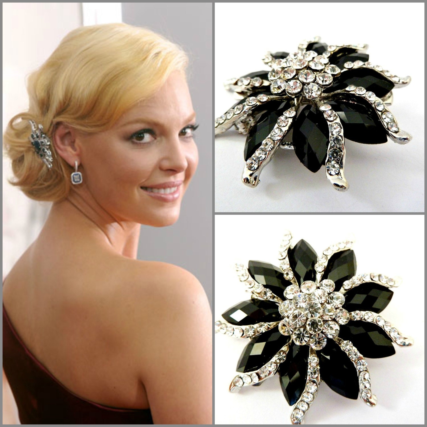 PICKY rhinestone hair clip （BLACK LOGO） Rhinestone Hair Clip Black Clips for Hair Women's Hair Clips