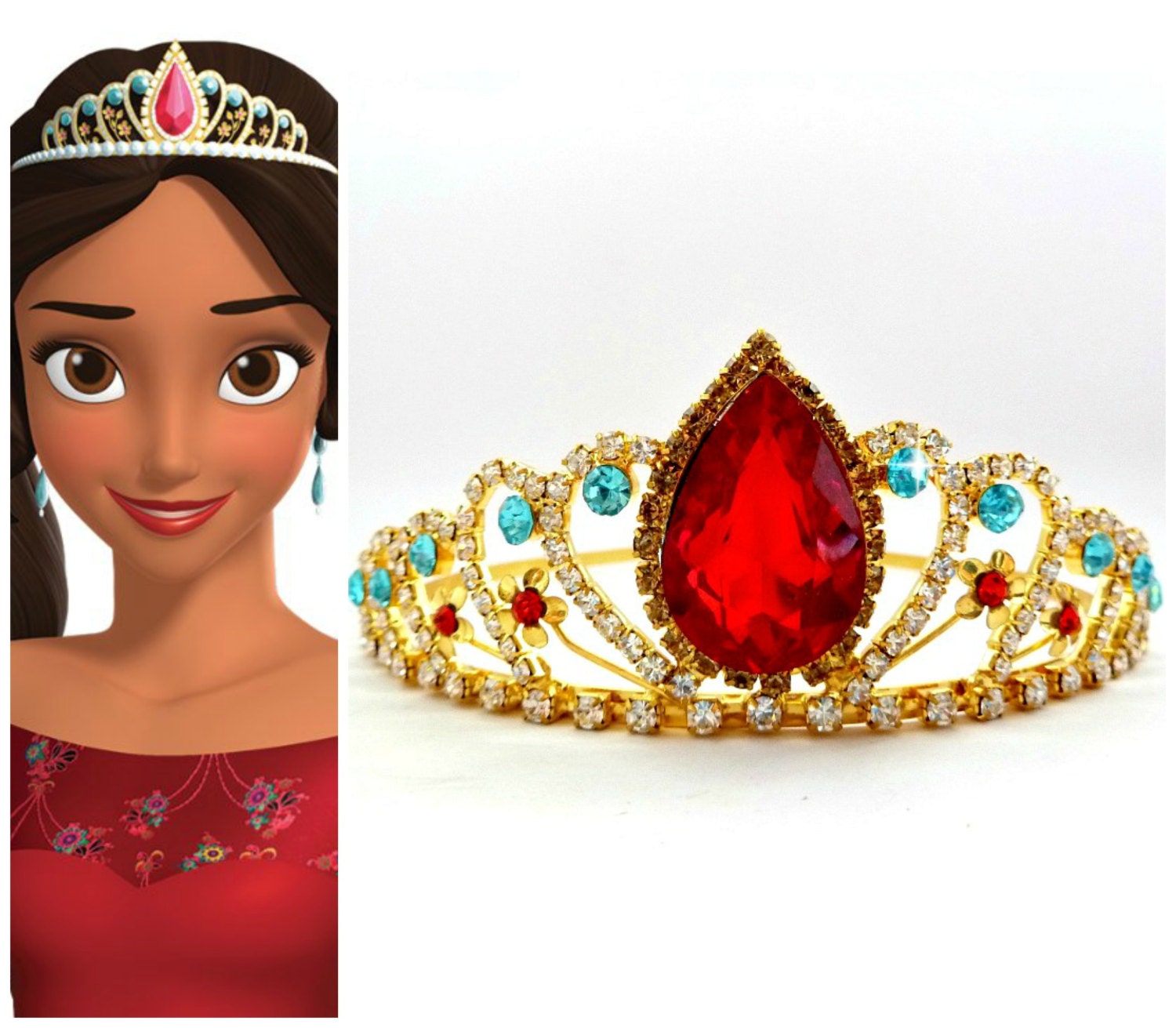 Elena De Avalor Tiara PRINCESA ELENA CORONA Princesa Tiara Princesa Elena Rhinestone Tiara Princesa Elena Disfraz de Halloween Corona roja y azul Etsy Mexico