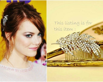 Emma Stone LEAF HAIR COMB  Bridal Leaf Hair Comb  ,rhinestone Feather, Rhinestone Leaf hair comb