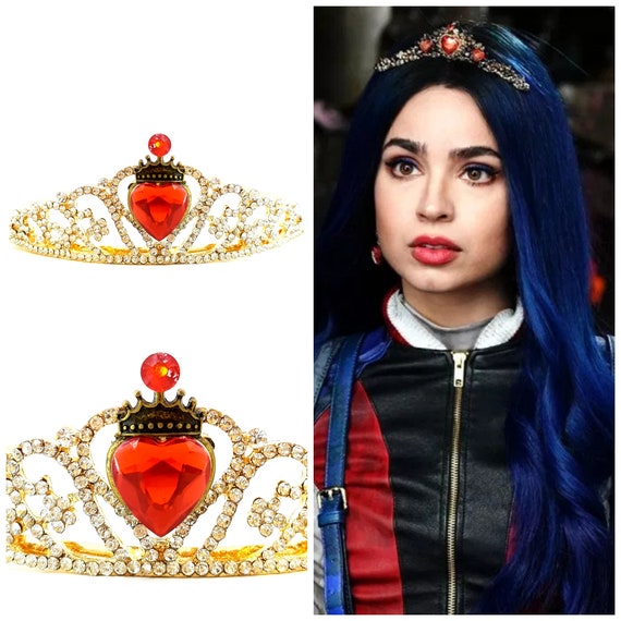 FRTTVM Evie Red Heart Tiara Descendants Costume Headdress Queen of Hearts Gold Crown for Girls Teens Halloween Parties